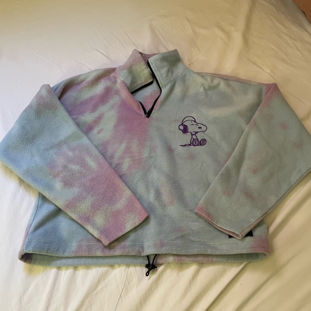 Peanuts Purple and Blue Fleece Jacket with Quarter-Zip size small